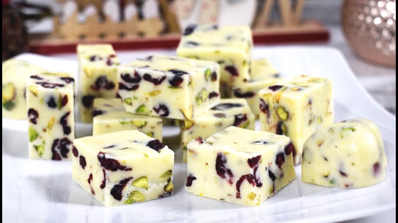 15 minute White chocolate Cranberry Pistachio Fudge