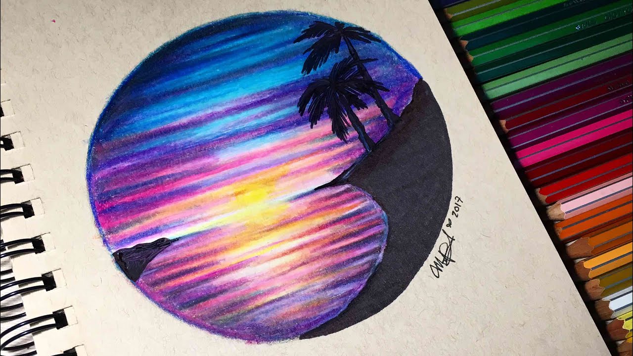 PAISAJE SUPER FACIL CON LAPICES DE COLORES - PASO A PASO