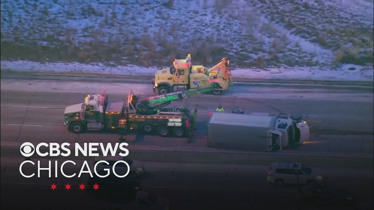 Outbound I-290 lanes partially closed after box truck rollover crash