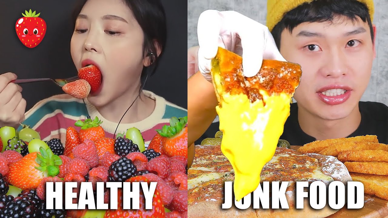 HEALTHY FOOD vs JUNK FOOD mukbangs (compilation)