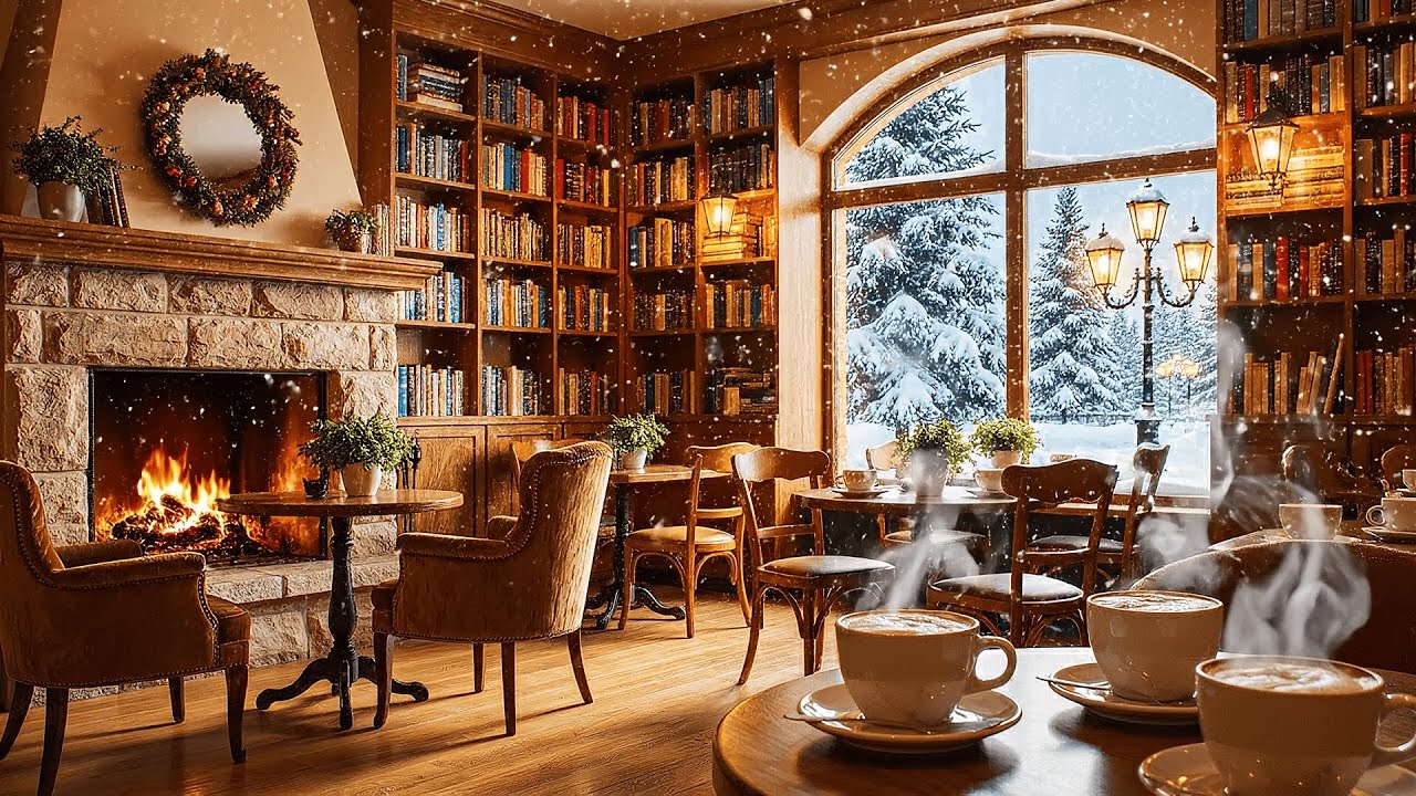 Warm Fireplace Café Jazz ❄️ Gentle Piano Music for Relaxation & Winter Nights