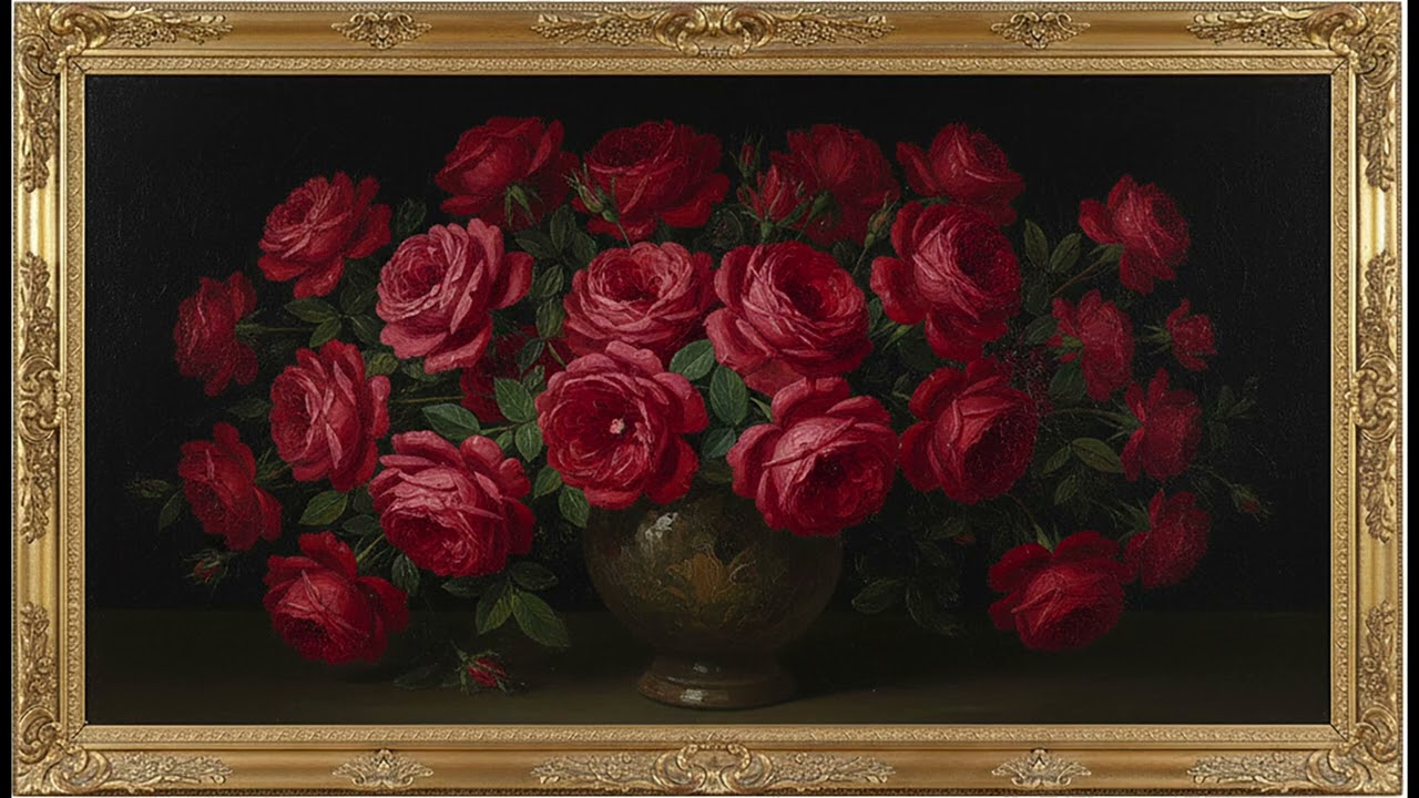 Vase of Vintage Red Roses - Framed Vintage TV Art