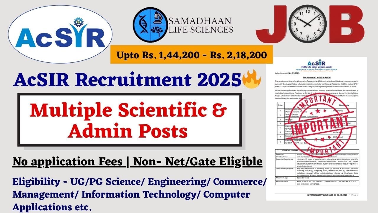 AcSIR Recruitment 2025 | Assistant Director, Manager & Executive Assistant Posts | No Fees