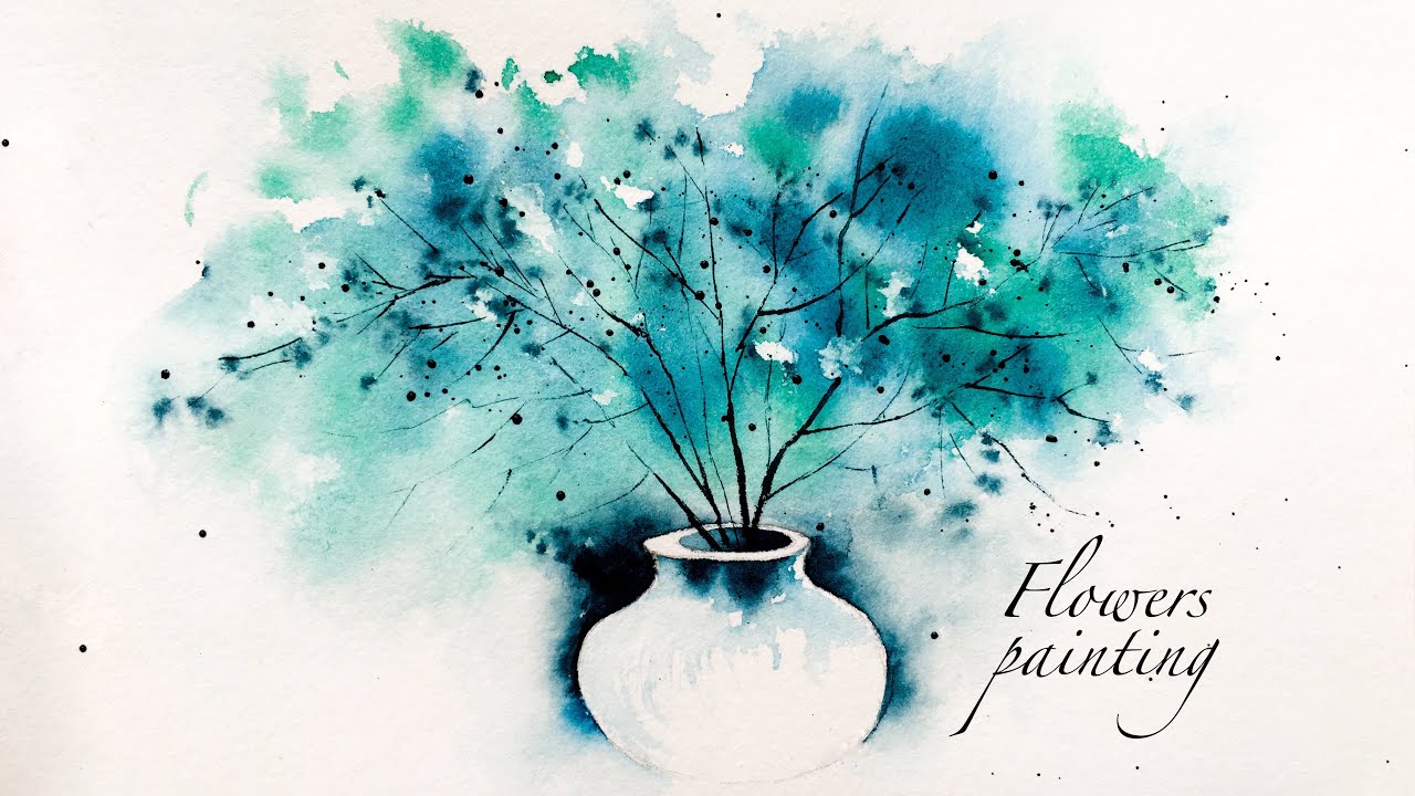 how to a simple drawing of a flower pot .watercolor painting