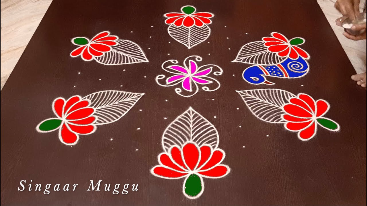Peacock Rangoli with 11X6 dots | Cute kolam with dots | Mayil kolam | how to create peacock rangoli