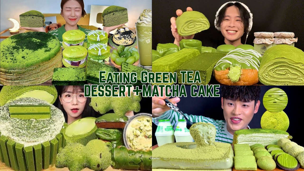 GREEN TEA DESSERT+MATCHA CAKE ASMR💚🍫 || MUKBANG COMPILATION | BIG BITE YUMMY😋!