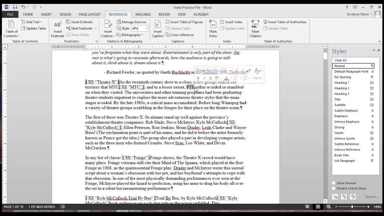 Word - Indexing Part 1 - Marking Entries