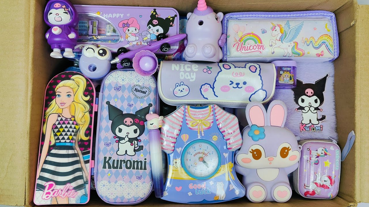 Unboxing Classic Purple Stationery📚 Geometry Box, Sharpener, Pen, Eraser Kit,