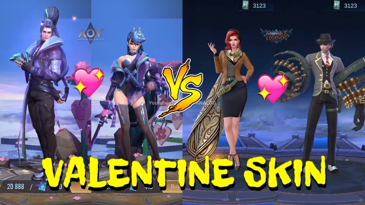 ML VS AOV - VALENTINE SKIN BATTLE 2020 - Arena of Valor VS Mobile Legends Bang Bang