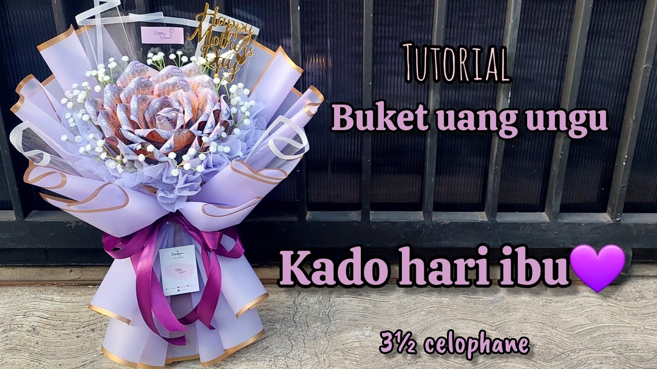 Tutorial buket uang mawar ungu kado hari ibu | buket hari ibu