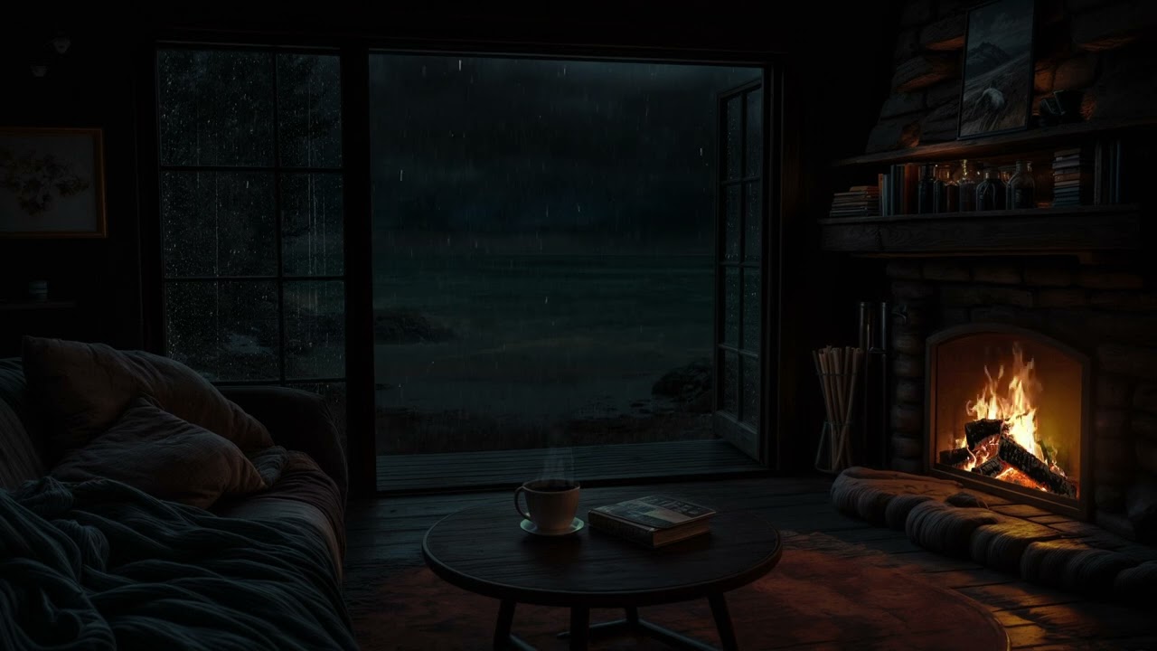 24-Hour Soothing Ocean Rain Sounds (No Ads) | Fall Asleep Fast in a Dark Bedroom Ambience | Relax