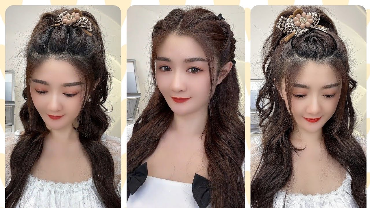 Super Cute Half Ponytail Hairstyle Tutorials Korean Style for Girls