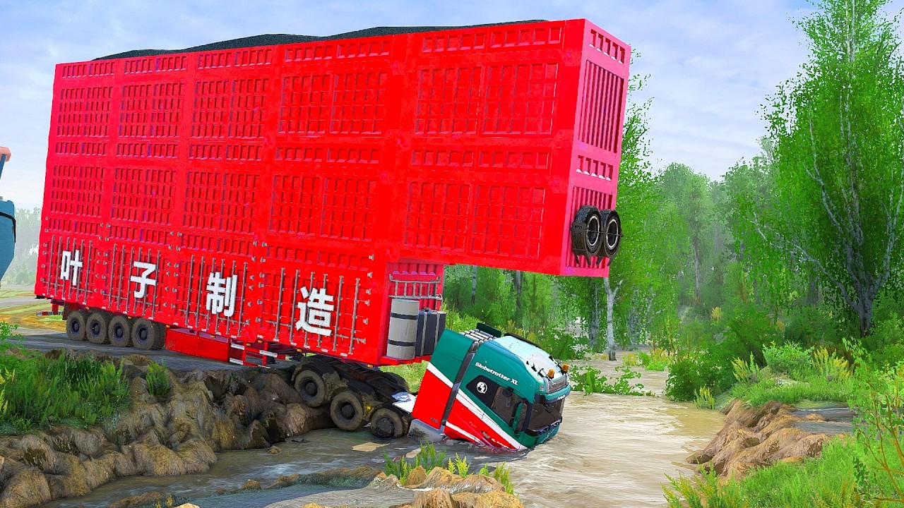 Trucks with giant loads cross dangerous and deadly rivers