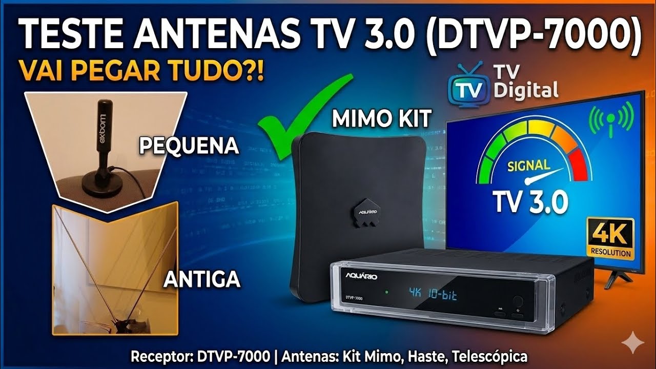 Teste de antenas internas para TV 3.0 - Conversor / Receptor Aqu&aacute;rio DTV+