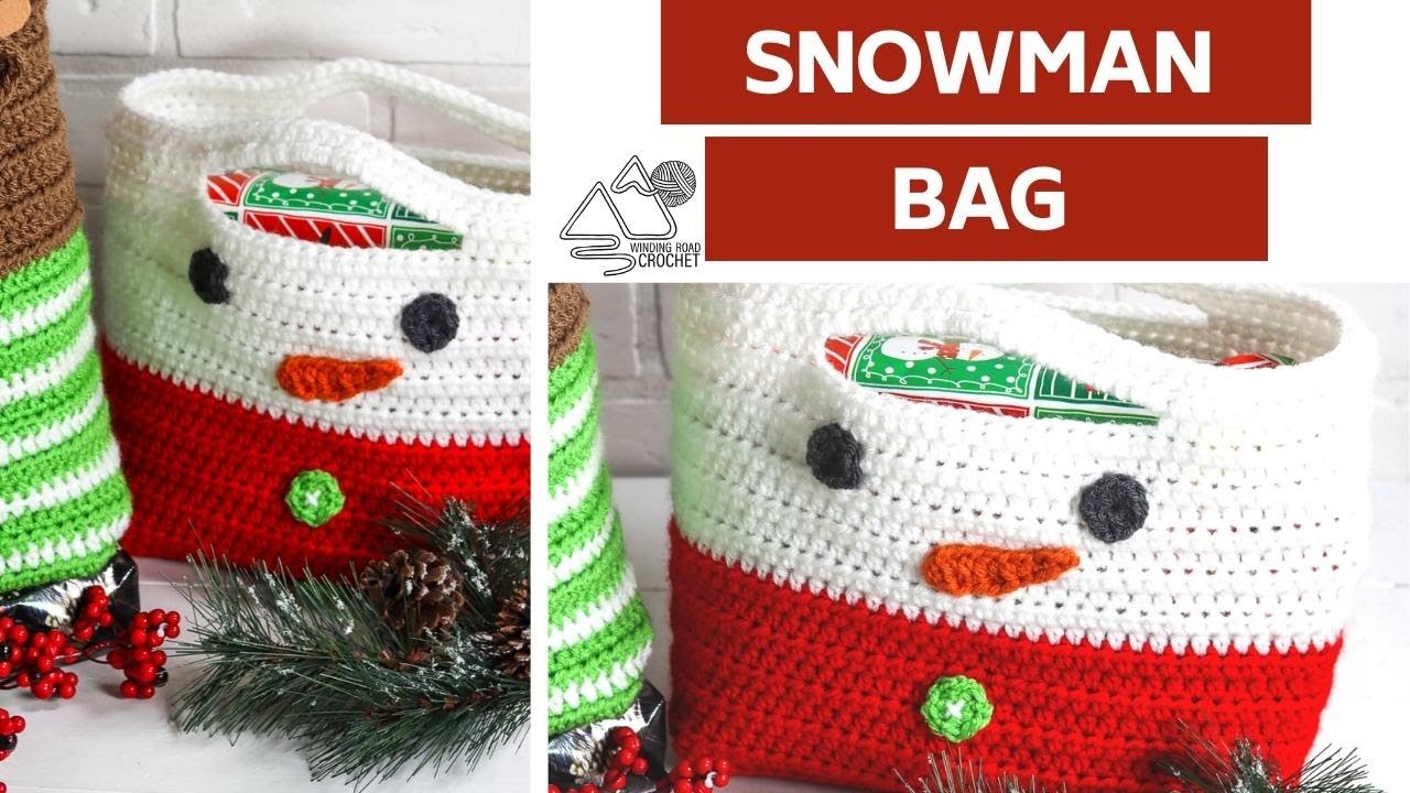 CROCHET: Snowman Tote Bag Pattern, Reusable Gift Bag, Crochet Purse Pattern by Winding Road Crochet