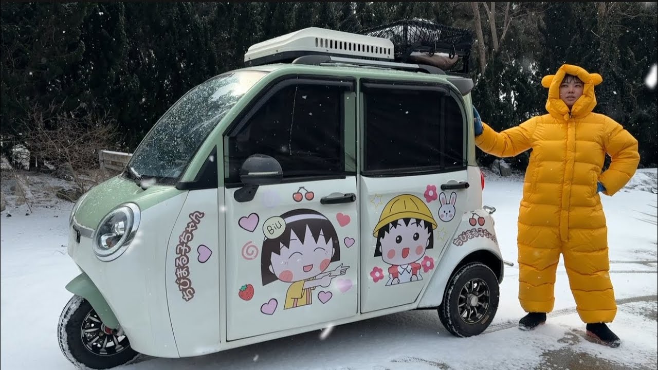 Electric tricycle camping in the snow episode 1