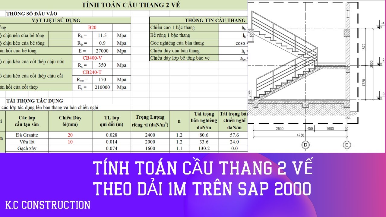 Tính toán kết cấu cầu thang 2 vế theo dải 1m với SAP 2000