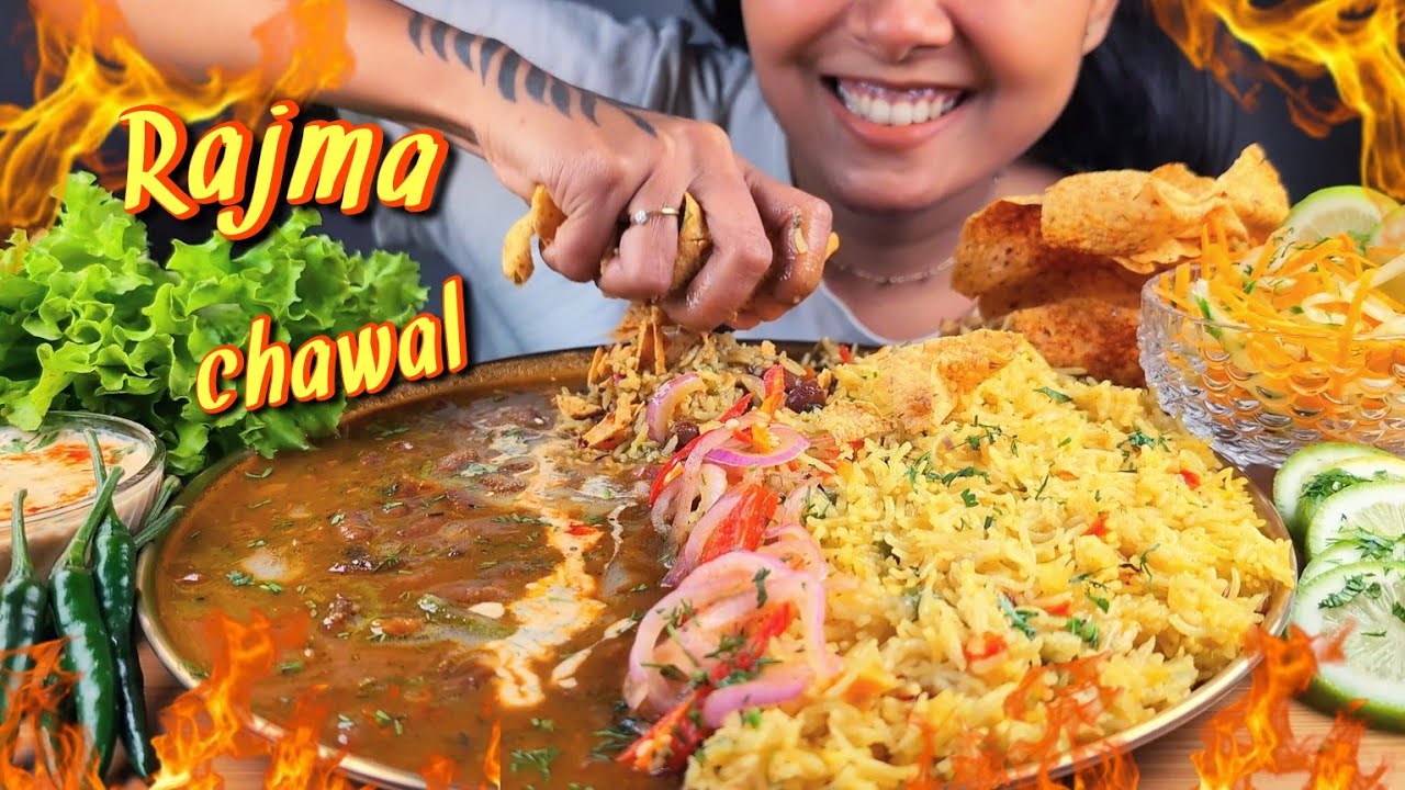 COOKING & EATING RAJMA CHAWAL WITH RAITA, PAPAD, SALAD | RAJMA CHAWAL EATING VIDEO