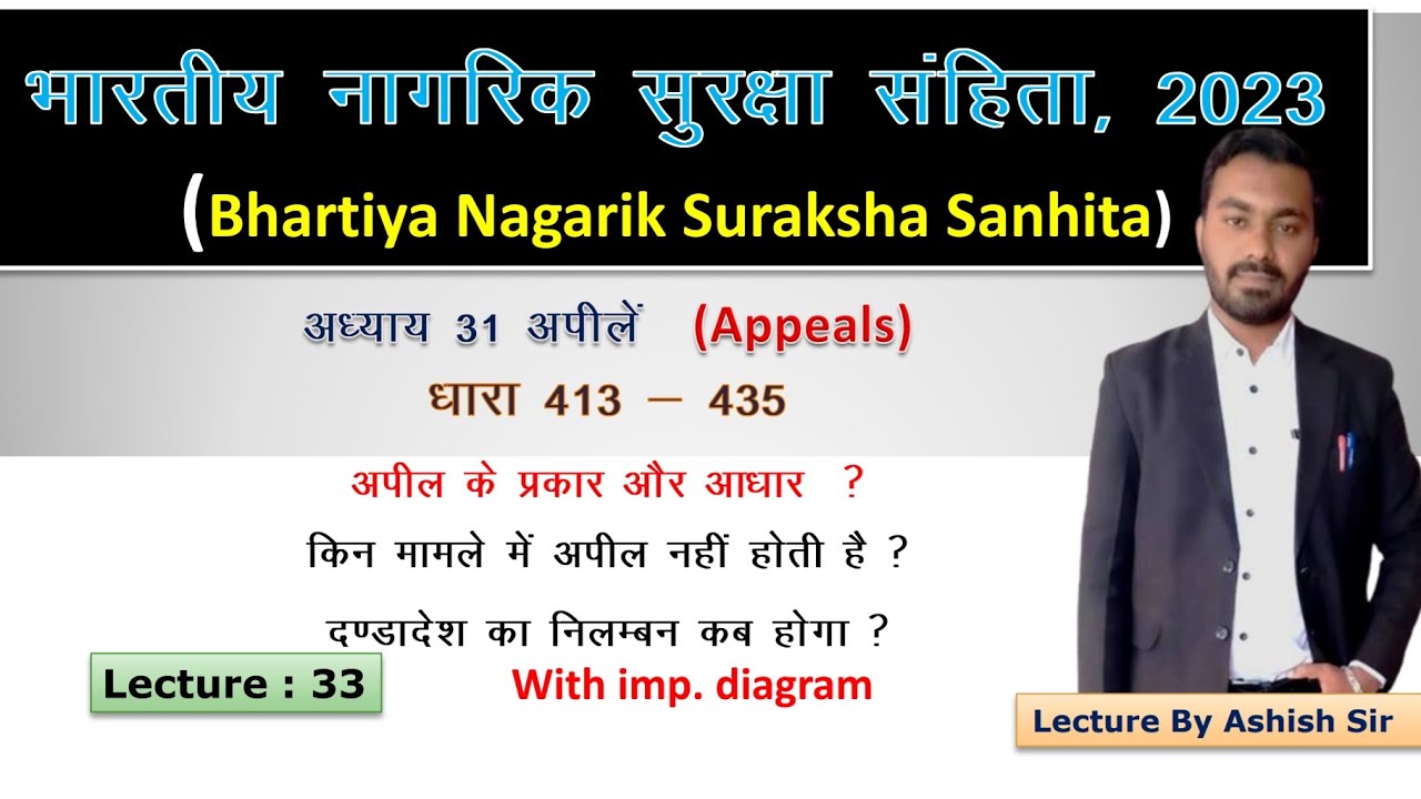 BNSS Lecture 33 | BNSS Section 413 to 435 Appeal and suspension of sentence| BNSS Lecture by Ashish
