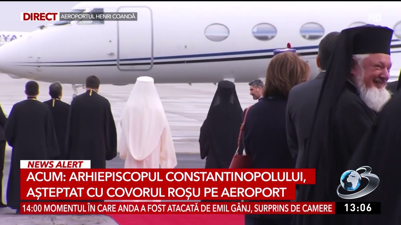 Patriarhul Bartolomeu a fost &icirc;nt&acirc;mpinat de Preafericitul Daniel la aeroport