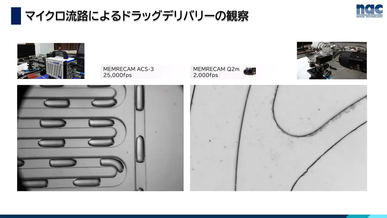 マイクロ流路によるドラッグデリバリーの観察 Q2m ACSｰ3 2,000ｰ25,000fps