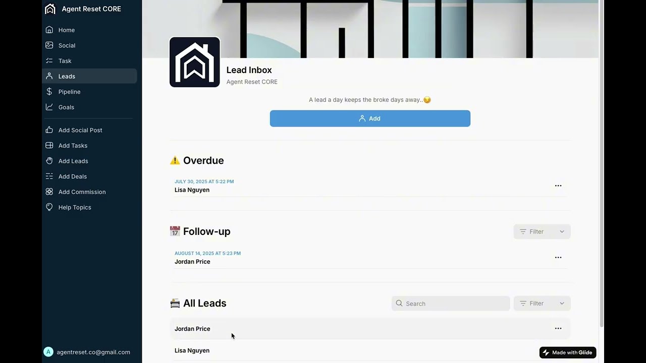🔥Agent Reset CORE – Desktop Walkthrough for Real Estate Agents (Glide App Demo) 