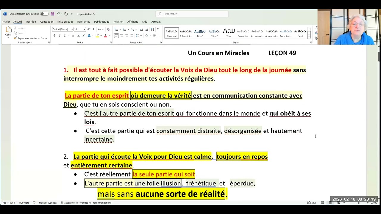 977- La Voix de Dieu me parle tout le long de la journée.  Leçon 49
