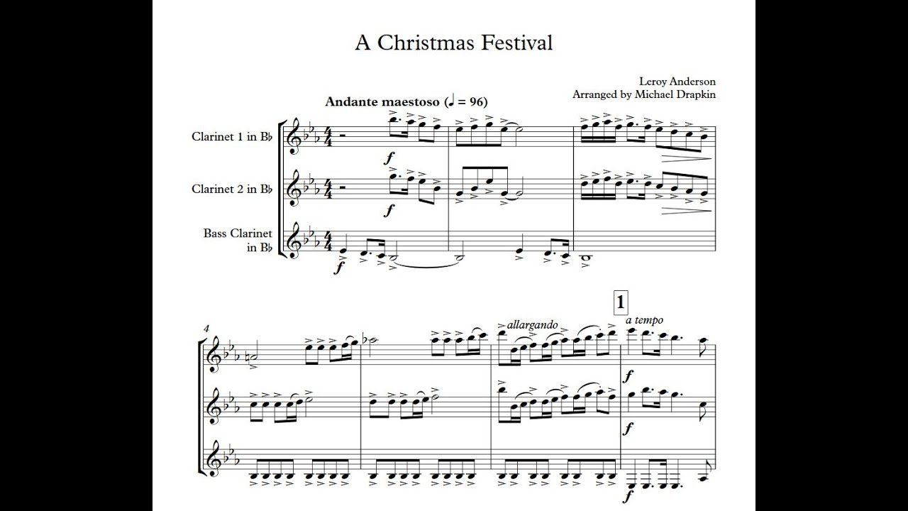 A Christmas Festival - Leroy Anderson - for Clarinet Trio, Arranged by Michael Drapkin