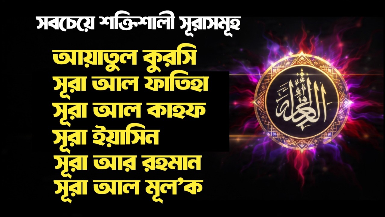 Ayatul Kursi + 5 powerful Surah | ইয়াসিন, আর রহমান, কাহাফ, মুলক | Peace & Protection | Quran Er Noor