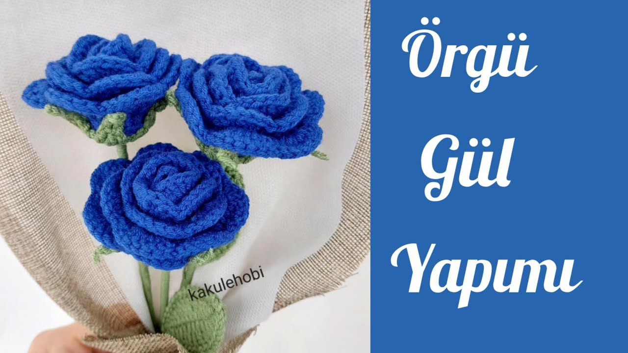 &Ouml;rg&uuml; G&uuml;l Yapımı / Tığ İşi G&uuml;l / Uzun K&ouml;k G&uuml;l Yapımı / Crochet Rose/ &Ouml;rg&uuml; G&uuml;l Nasıl Yapılır