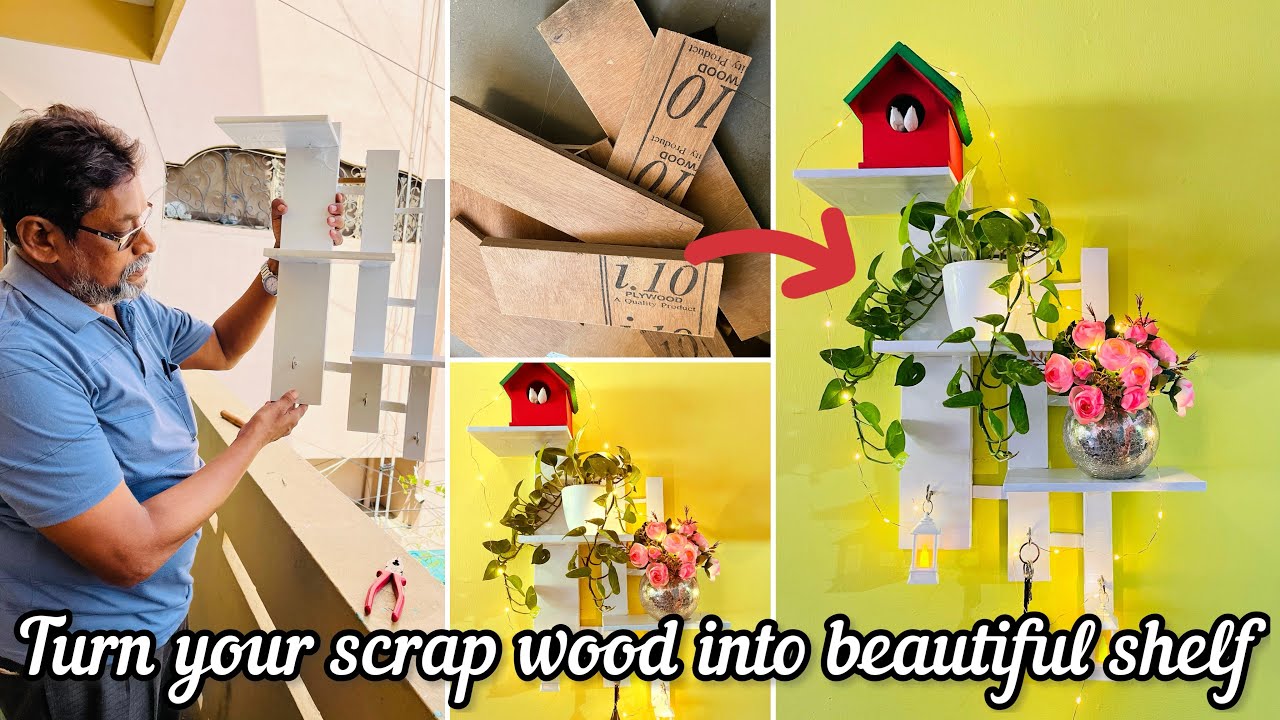 Zero cost DIY wall shelf with scrap wood |zero cost home decor ideas