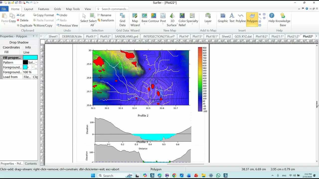 كيفيه عمل قطاعات ببروفيليه من القاره يعبر الجزء الشمالي من خليل السويس مع باين التضاريس الخاصه 