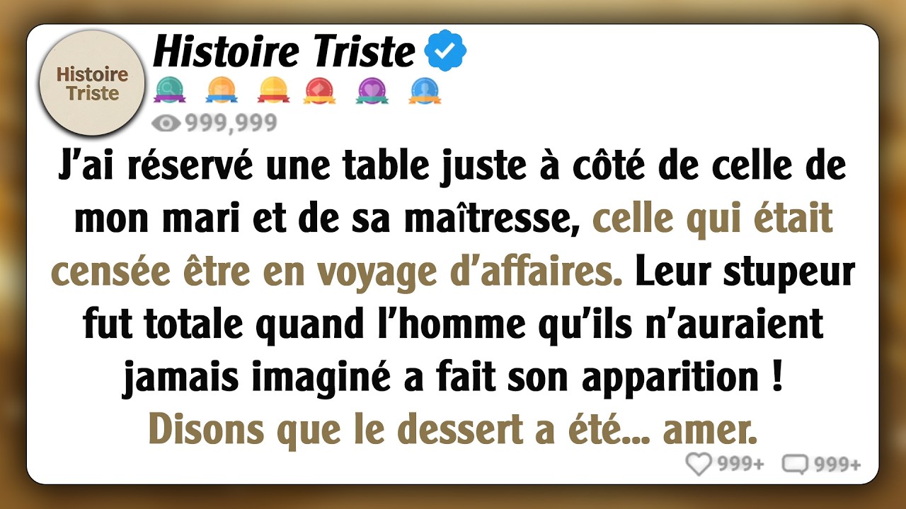 J'ai réservé un dîner juste à côté de la table de mon mari et de sa maîtresse, qui était censée être