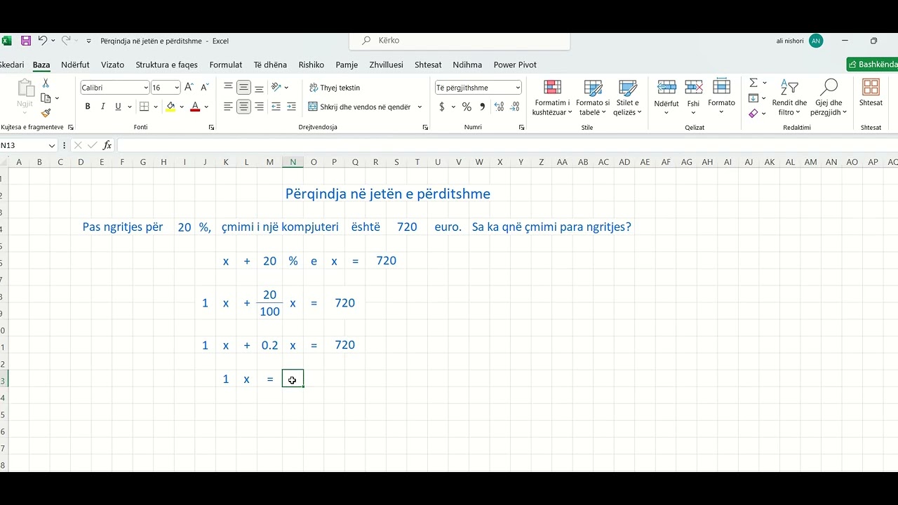Excel   Përqindja në jetën e përditshme