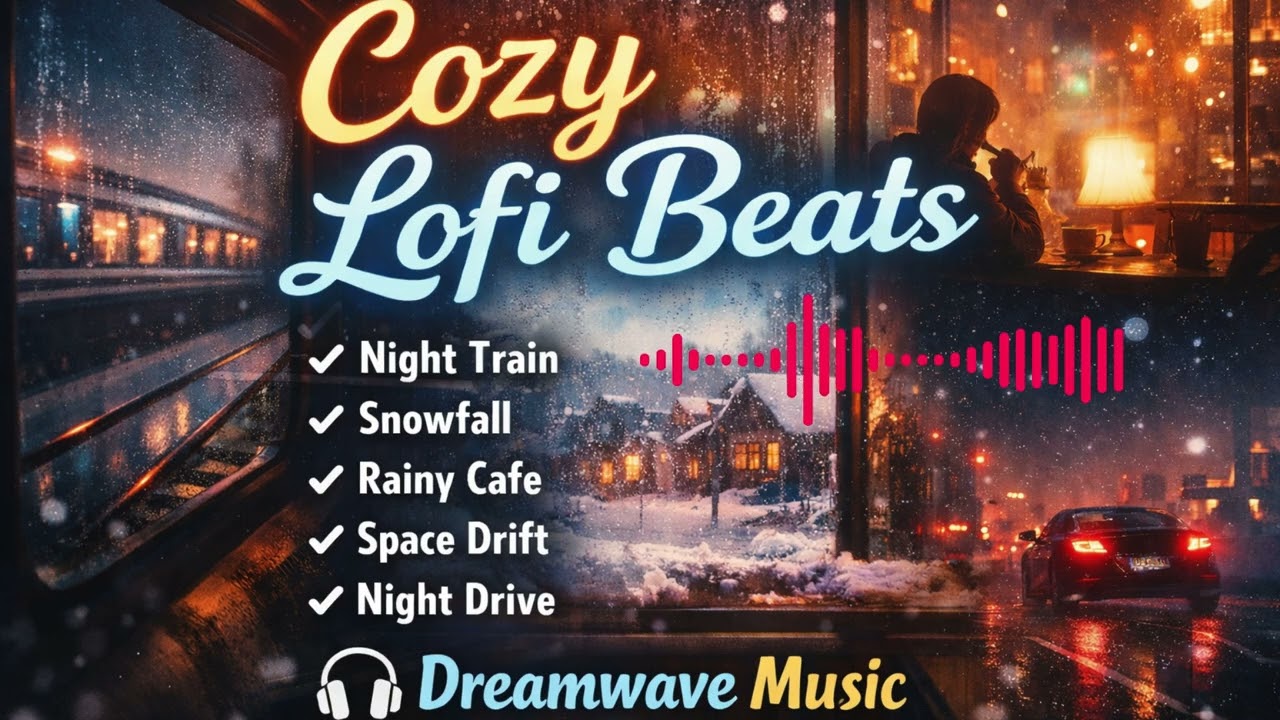 1 Hours of Cozy LoFi Beats ☕ Night Train, Rainy Cafe, Snowfall | Study & Relax | Dreamwave Music