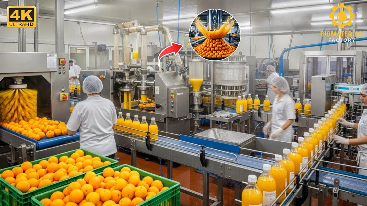 Inside the Orange Juice Factory - From Fresh Oranges to Pure Juice (Full Process)
