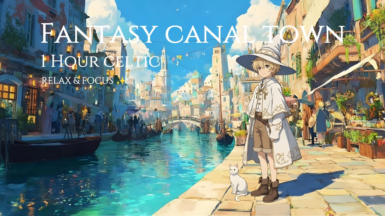 Fantasy Canal Town | 1 Hour Relaxing Harp, Flute, & Piano for Study, Sleep, & Focus
