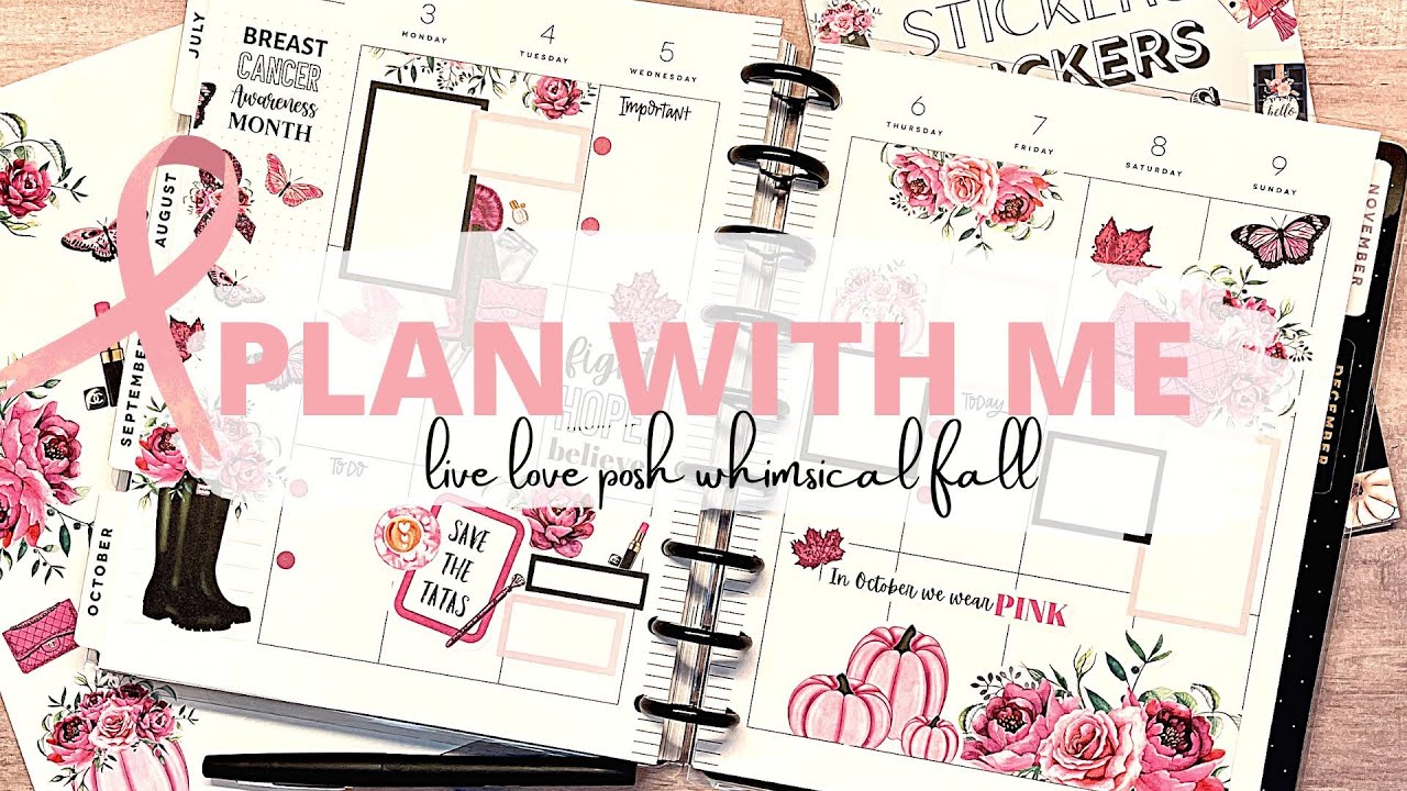 PLAN WITH ME - CLASSIC VERTICAL HAPPY PLANNER - BREAST CANCER AWARENESS WHIMSICAL FALL LIVE LOVE POS