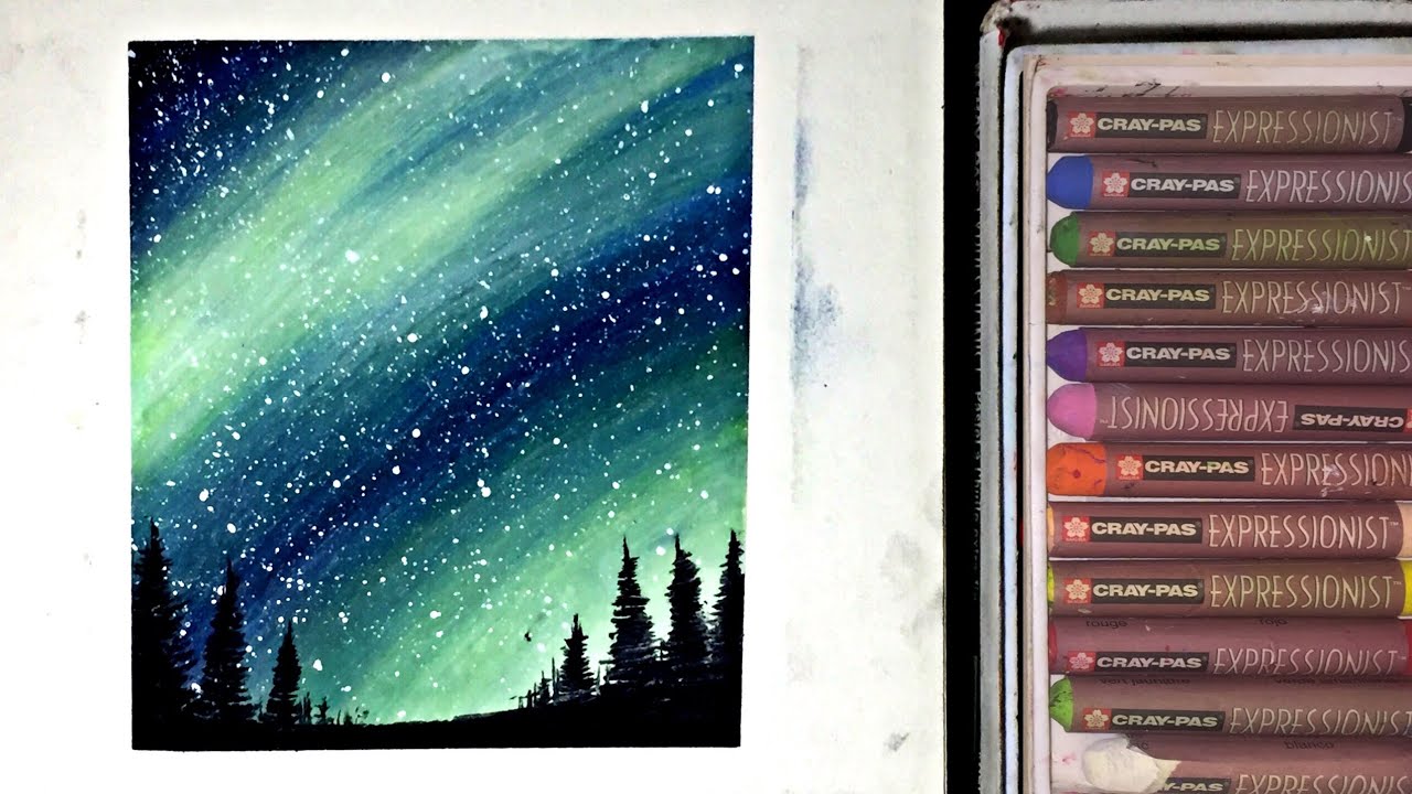 Oil Pastel Drawing / Beautiful Northern Lights for Beginners