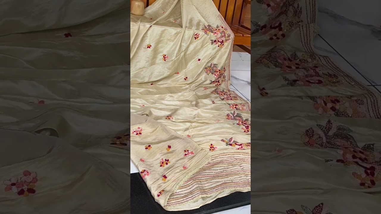 Pure chinnon silk with beautiful handwork all over #handwork #chinnon #viral