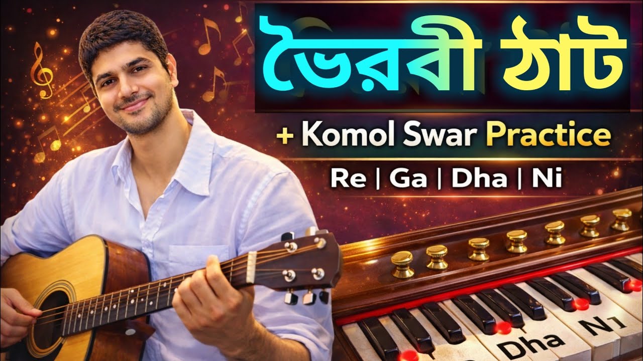 হারমোনিয়ামে ভৈরবী ঠাট রিয়াজ 🎵(Komol Swar) সম্পূর্ণ লেসন | Beginners Harmonium Lesson | SMA