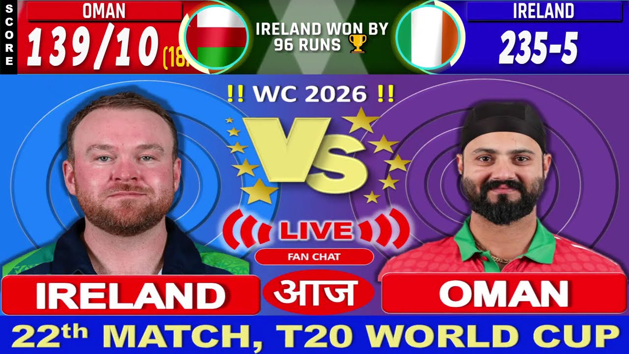 Oman vs Ireland Live | IRE vs OMN | Live Scores & Commentary | T20 World Cup 26 | today live match