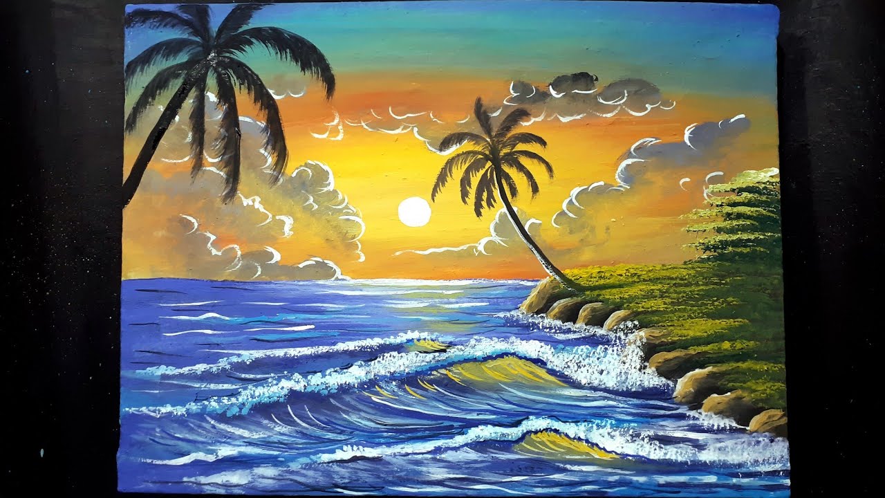 Sunset seascape painting step by step || watercolour tutorial for beginners