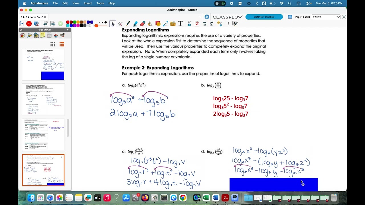8.2 Notes (part 2)  Expand and Condense Logarithms