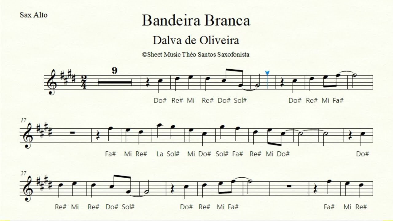 🎼Bandeira Branca ( Marchinha de Carnaval ) Sax Alto e Sax Barítono - Partitura Fácilitada + Playback