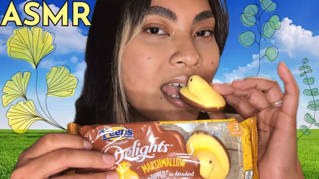 ASMR Eating Marshmallow Peeps Dipped In Chocolate, Tingly Eating Mouth Sounds