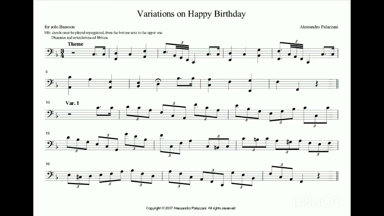Variations on Happy Birthday for Solo Bassoon
