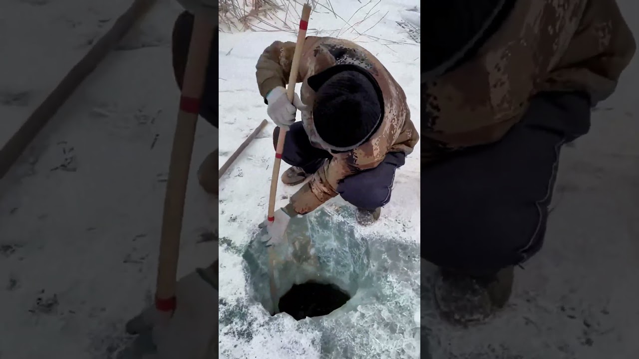 Ice hole fishing, a bucket of small fish surprise!