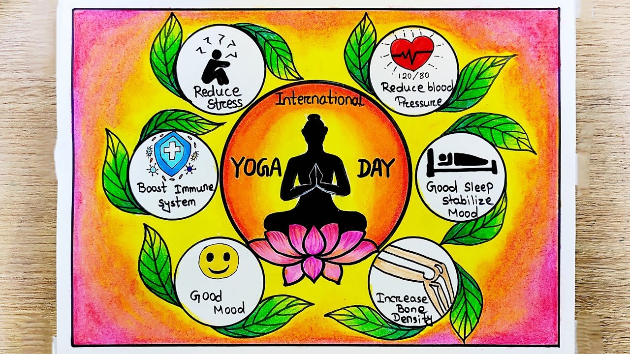 International Yoga Day Drawing | Yoga Day Poster Drawing for School Competition | Yoga day drawing