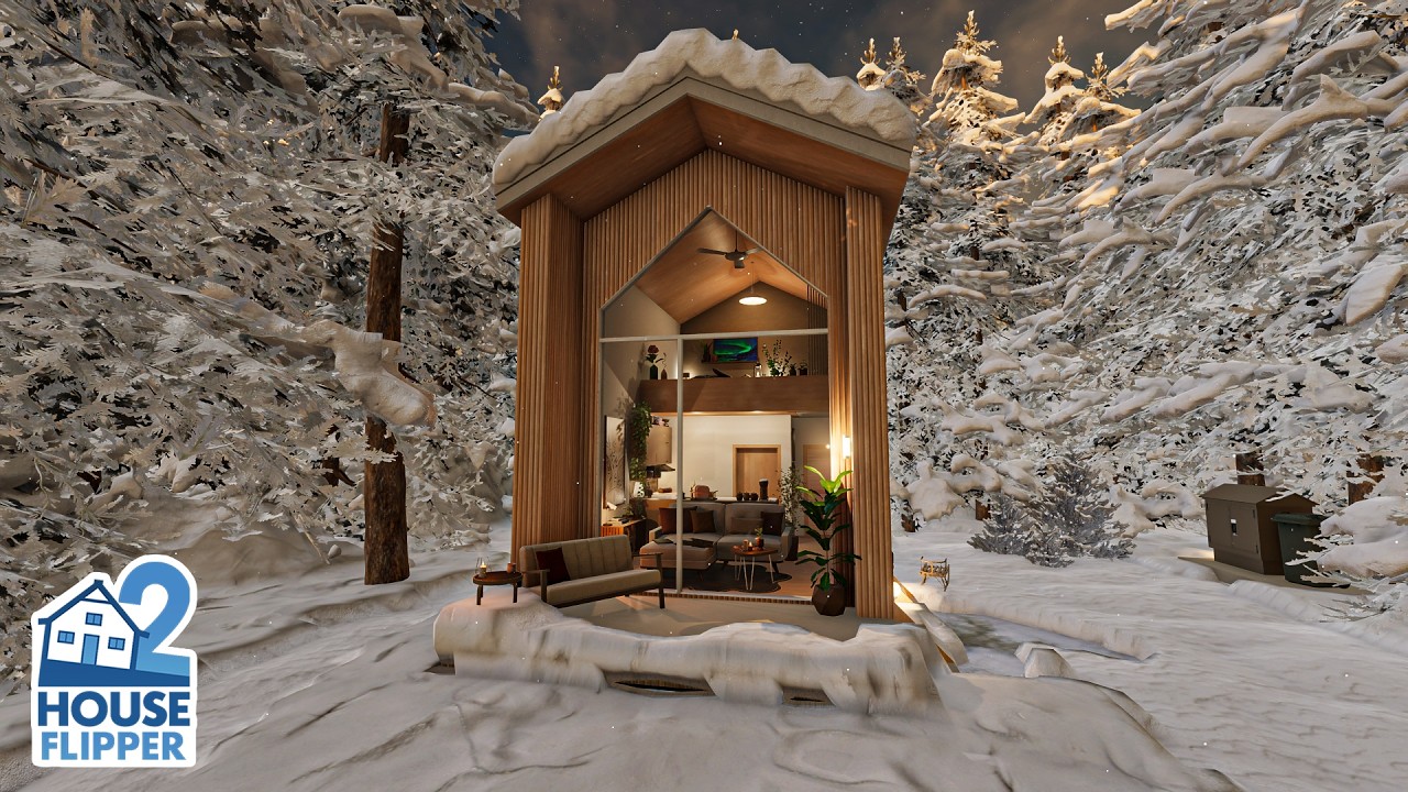 House Flipper 2 - Tiny Winter Cabin in the Snow - Custom Build Sandbox Mode (Full build and Tour)